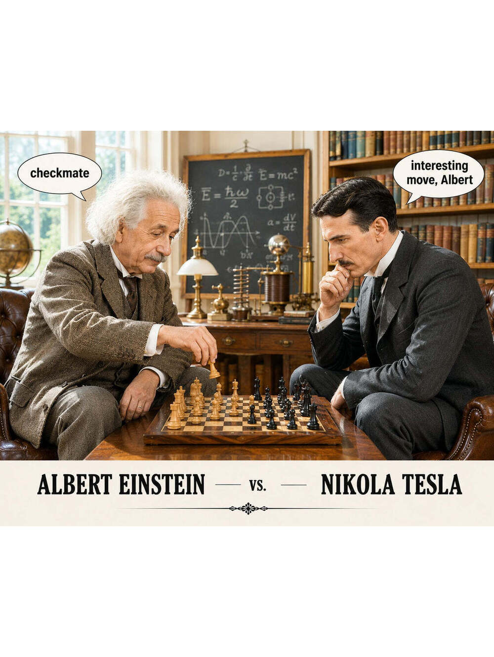 4326 Albert Einstein vs Nikola Tesla Across The Board Chess 8x10 Glossy Print